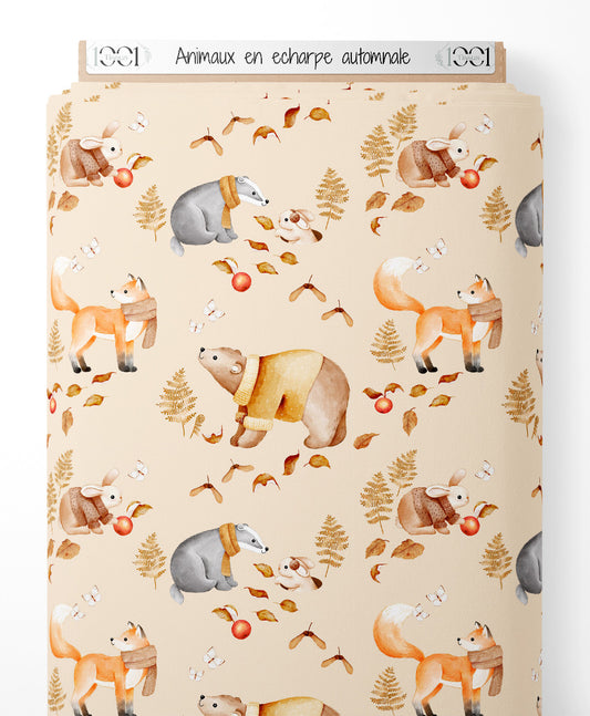 Tissu - Animaux en écharpe automnale