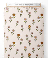 Tissu - Fleurs roses et orange pastel