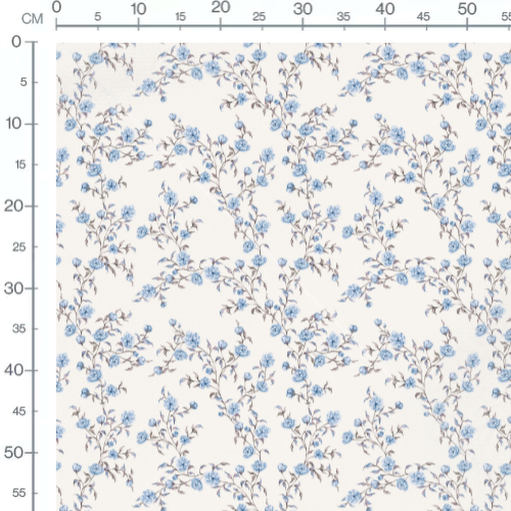 Tissu - Roses bleues sur fond beige