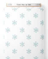 Tissu - Flocons bleus sur blanc