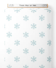 Tissu - Flocons bleus sur blanc