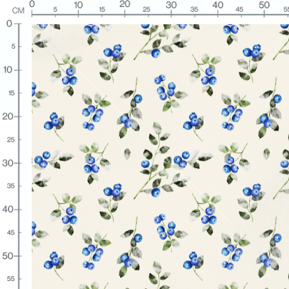 Tissu - Baies bleues sur fond crème 3