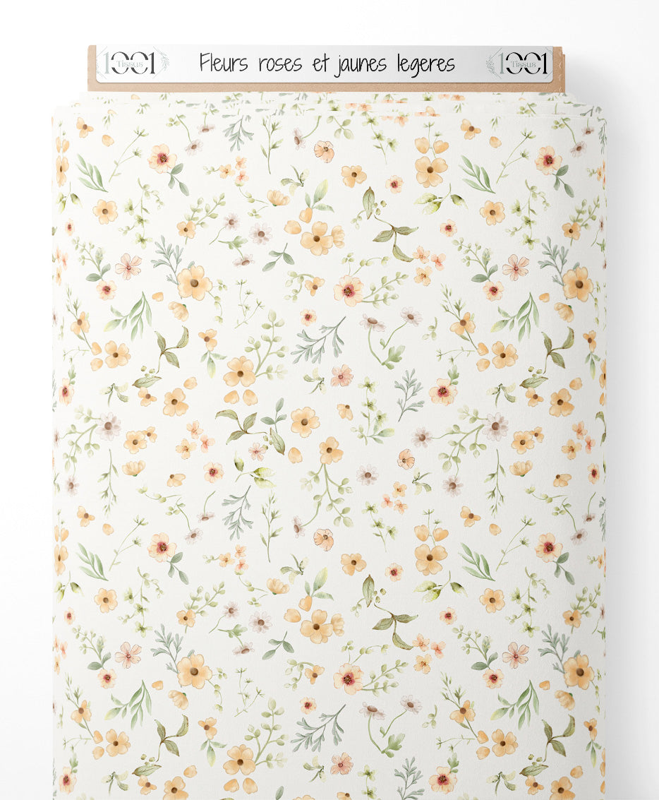 Tissu - Fleurs roses et jaunes légères