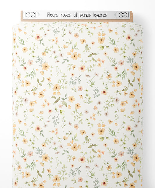 Tissu - Fleurs roses et jaunes légères