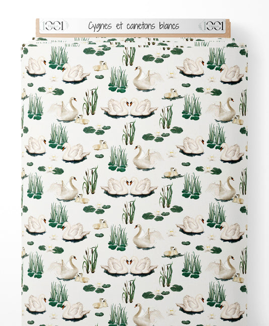 Tissu - Cygnes et canetons blancs