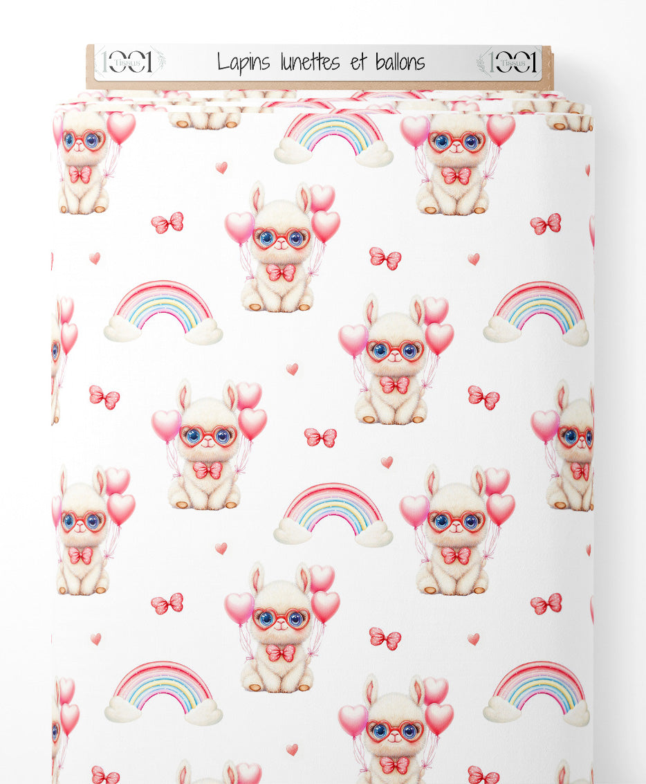 Tissu - Lapins lunettes et ballons