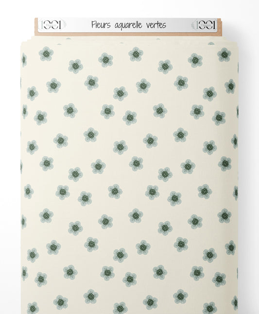 Tissu - Fleurs aquarelle vertes