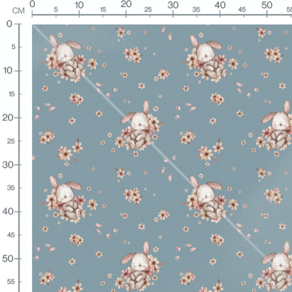 Tissu - Lapins endormis sur fond bleu