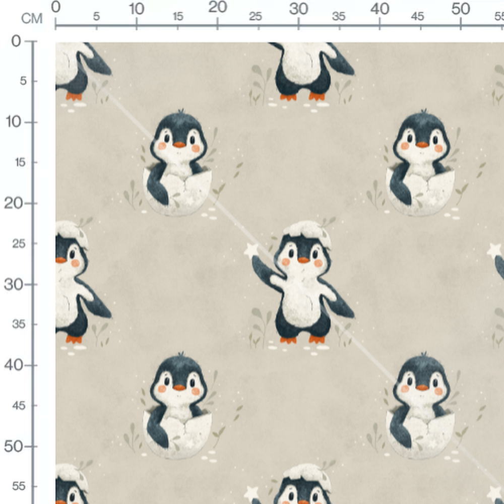 Tissu - Pingouins joyeux sur beige