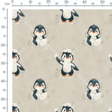 Tissu - Pingouins joyeux sur beige