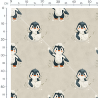 Tissu - Pingouins joyeux sur beige