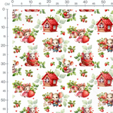 Tissu - Souris et fraises joyeuses