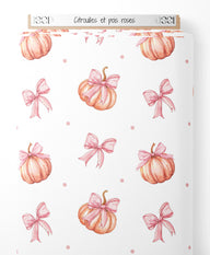 Tissu - Citrouilles et pois roses