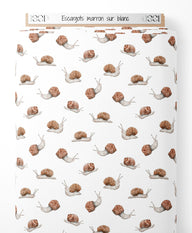 Tissu - Escargots marron sur blanc