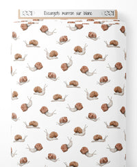 Tissu - Escargots marron sur blanc
