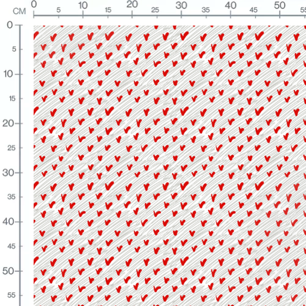 Tissu - Cœurs rouges sur lignes