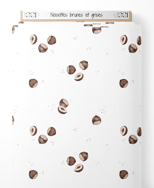 Tissu - Noisettes brunes et grises