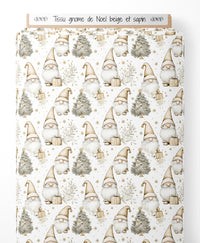 Tissu - gnome de Noel beige et sapin