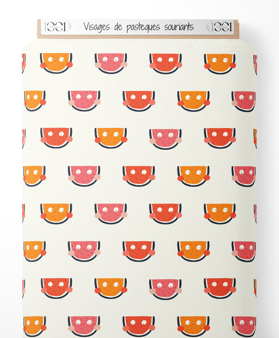 Tissu - Visages de pastèques souriants