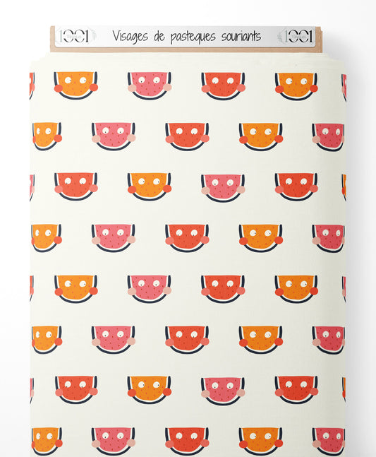 Tissu - Visages de pastèques souriants