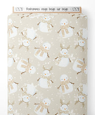 Tissu - Bonhommes neige beige sur beige