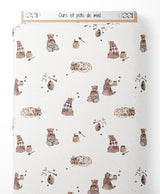 Tissu - Ours et pots de miel
