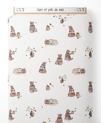 Tissu - Ours et pots de miel