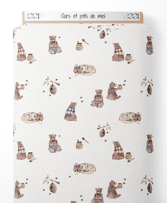 Tissu - Ours et pots de miel