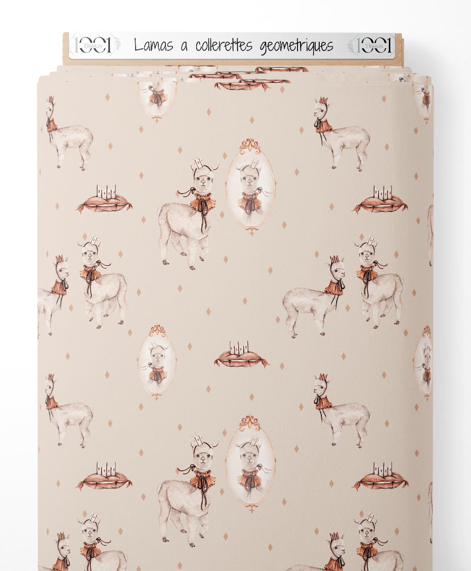 Tissu - Lamas à collerettes géométriques