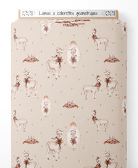 Tissu - Lamas à collerettes géométriques