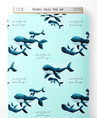 Tissu - Baleines bleues sur fond clair