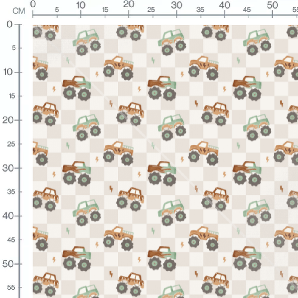 Tissu - Camions monstres à carreaux