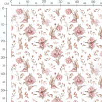 Tissu - Lapins sur fleurs roses