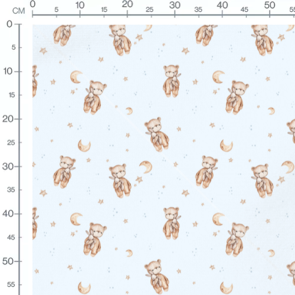 Tissu - Oursons et lapins sur bleu