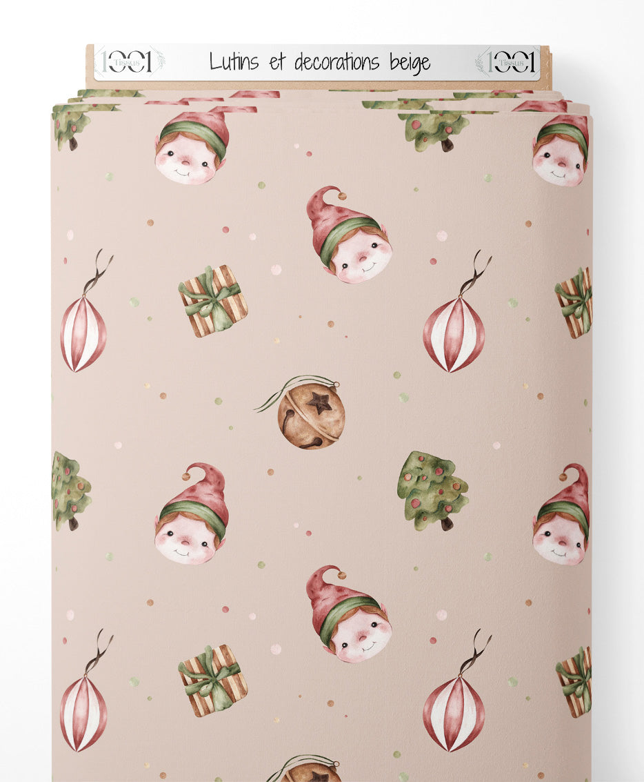 Tissu - Lutins et décorations beige