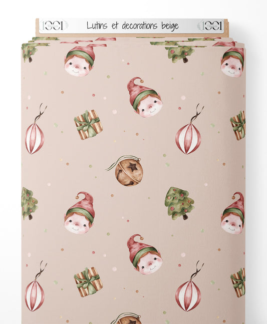 Tissu - Lutins et décorations beige