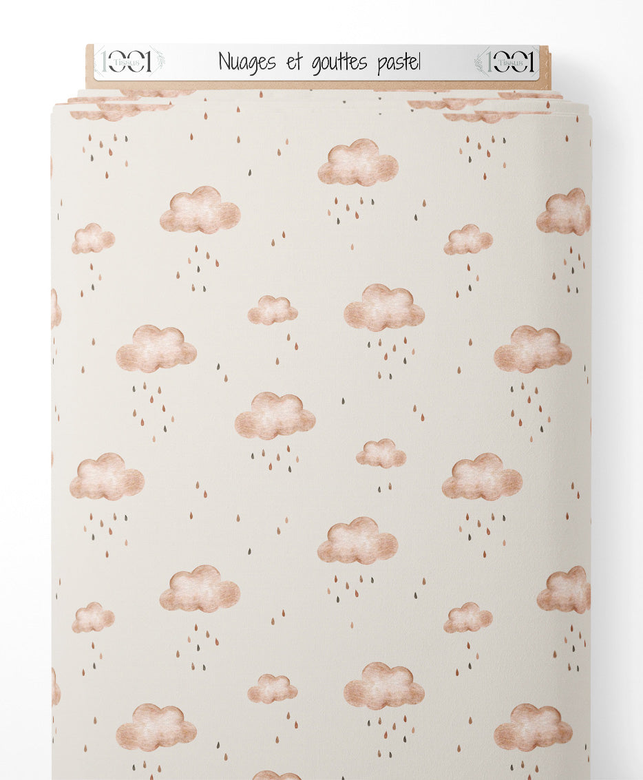 Tissu - Nuages et gouttes pastel
