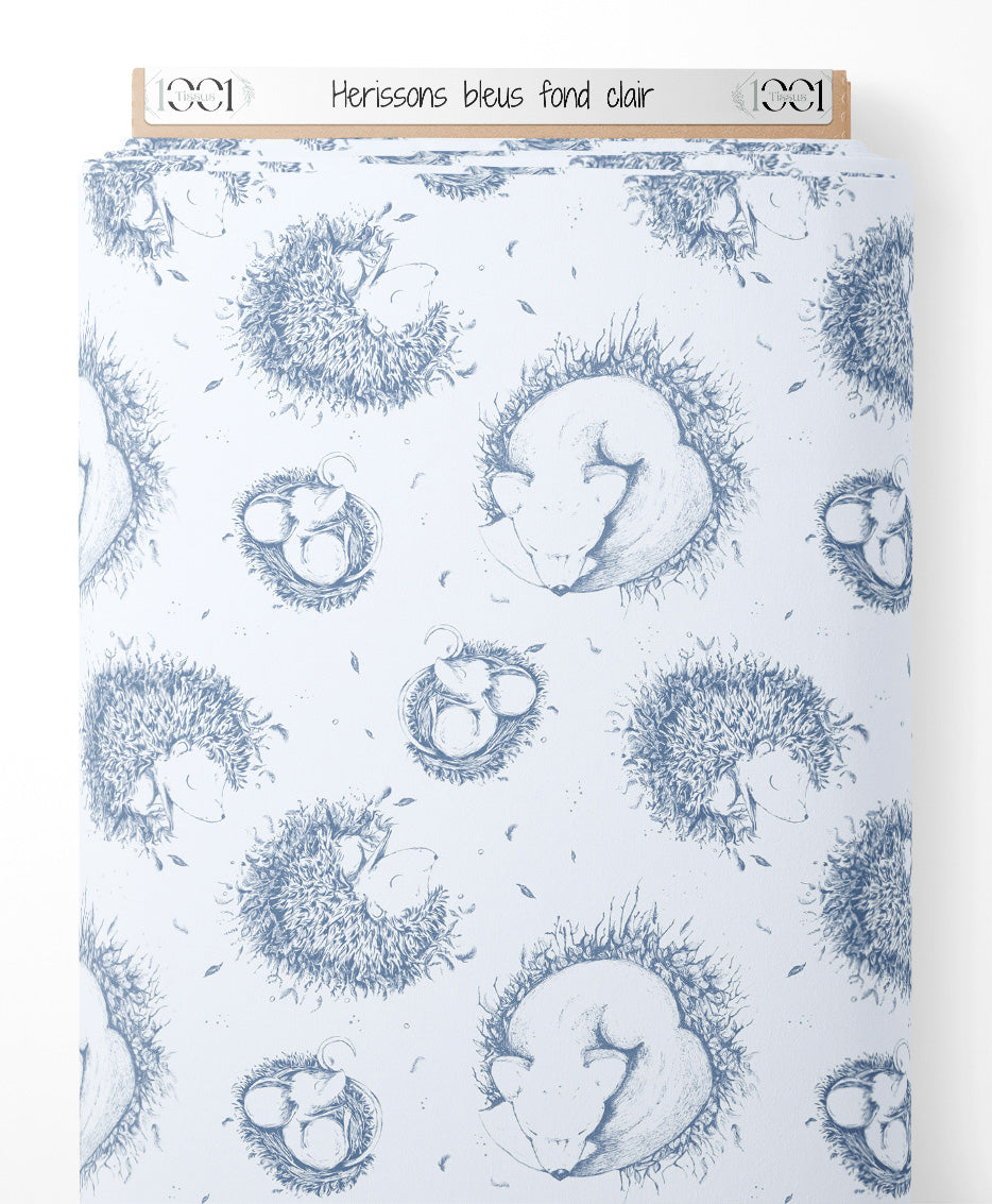 Tissu - Hérissons bleus sur fond clair