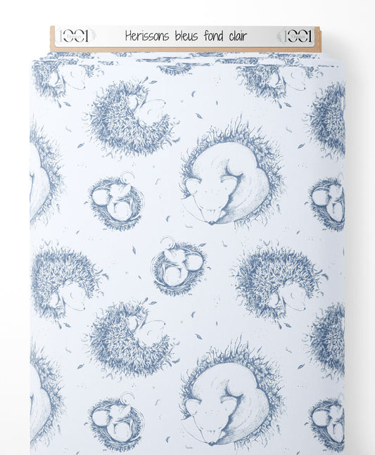 Tissu - Hérissons bleus sur fond clair