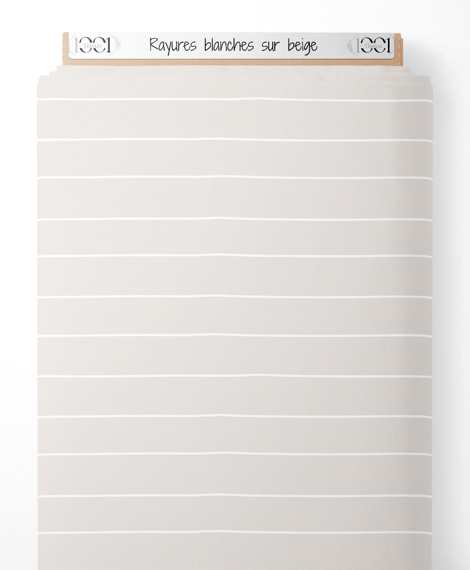 Tissu - Rayures blanches sur beige