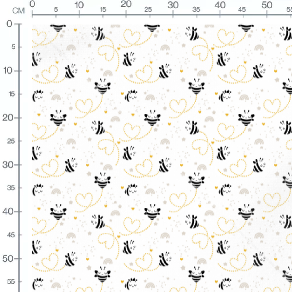 Tissu - Abeilles et cœurs joyeux