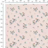 Tissu - Oiseaux bruns et roses bleues