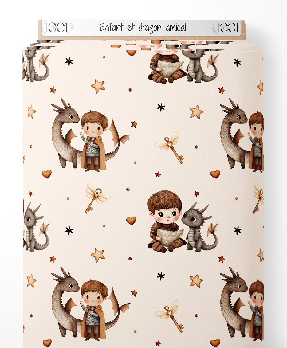 Tissu - Enfant et dragon amical