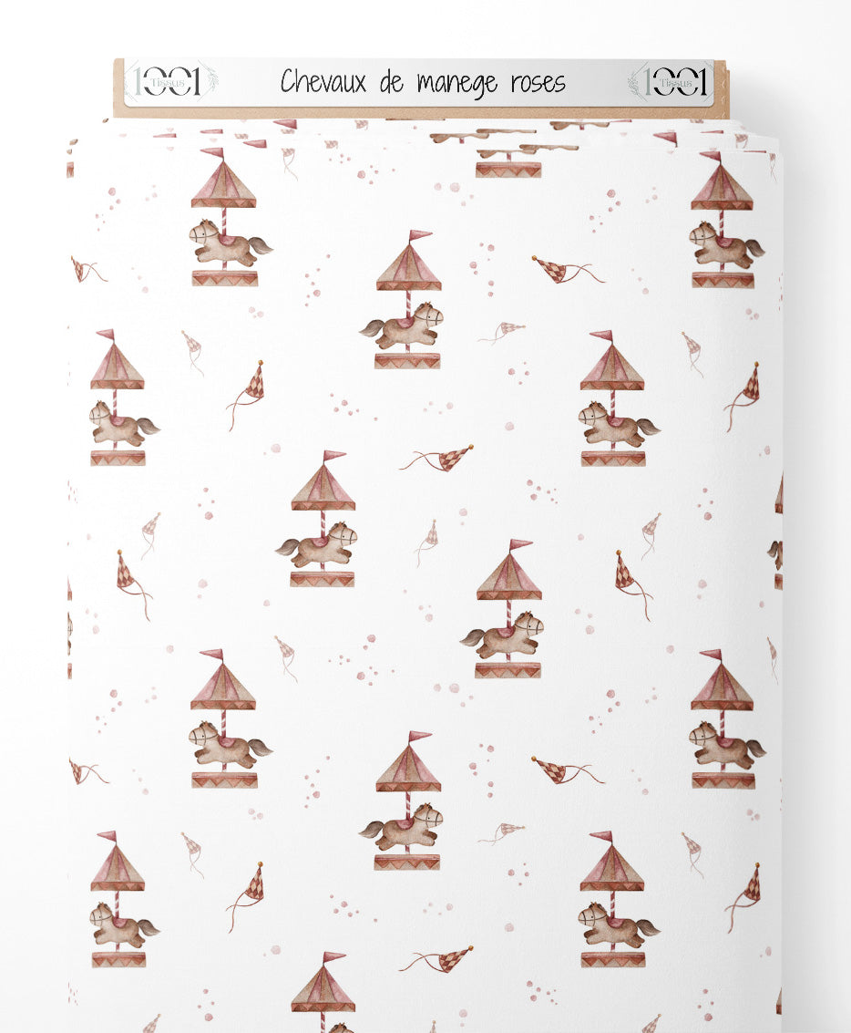 Tissu - Chevaux de manège roses