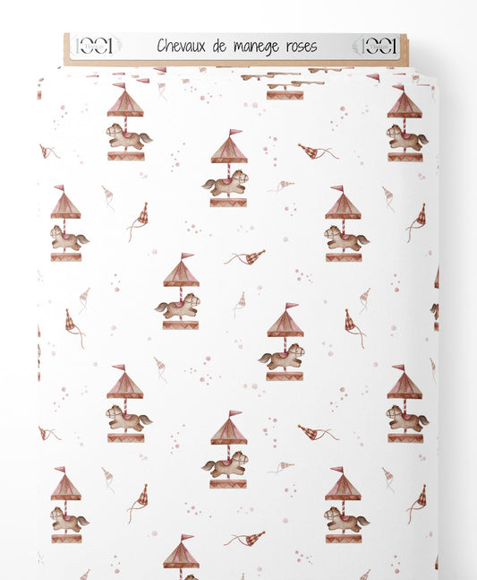 Tissu - Chevaux de manège roses