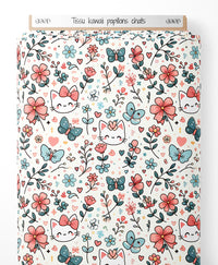 Tissu - kawaii papillons chats
