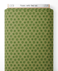 Tissu - Flocons verts sur fond kaki