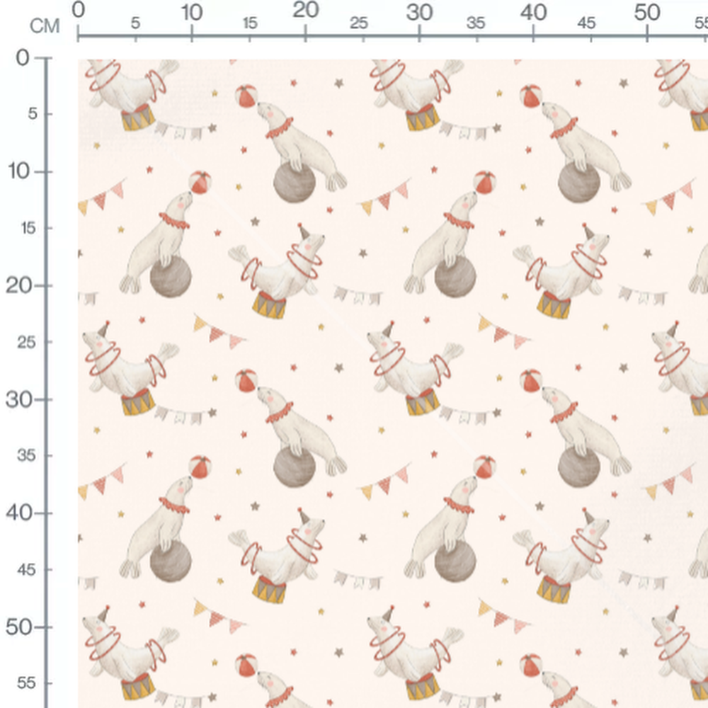 Tissu - Phoques jongleurs et étoiles