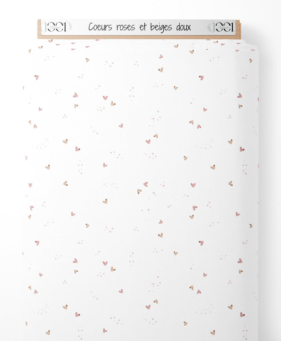 Tissu - Cœurs roses et beiges doux