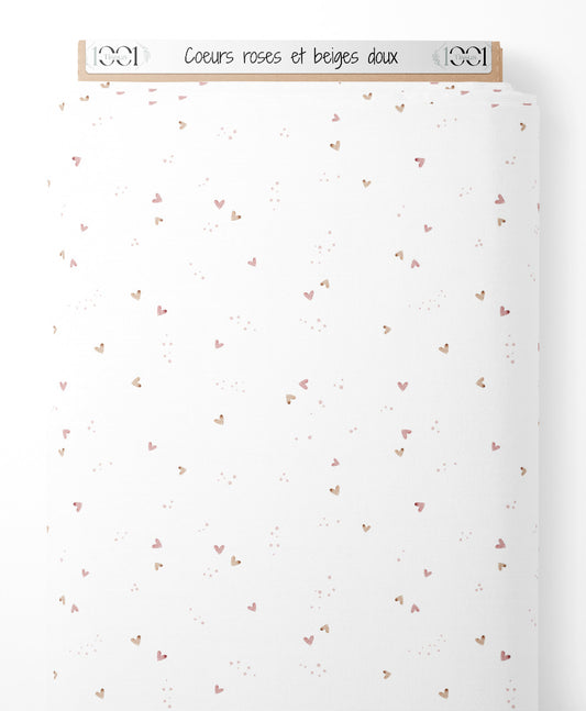 Tissu - Cœurs roses et beiges doux